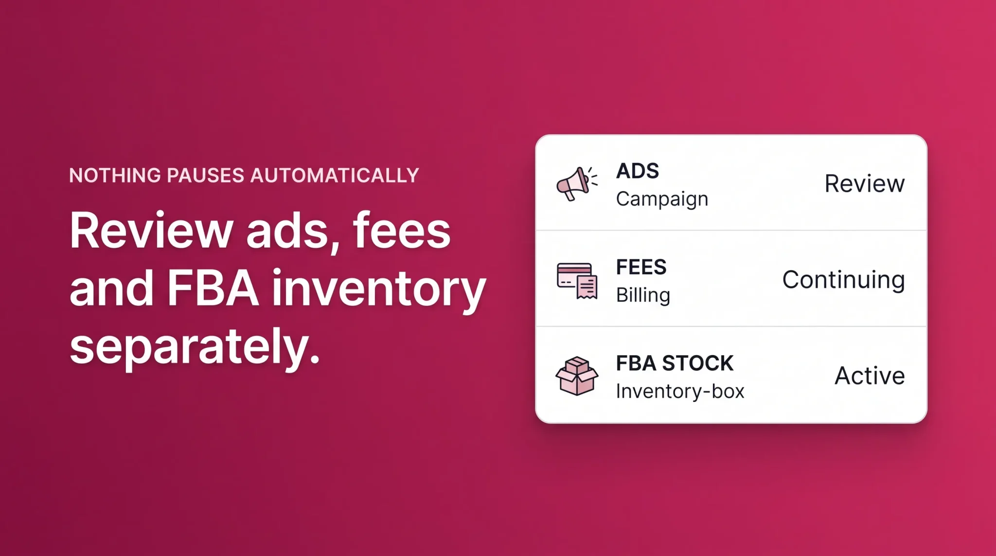 Ads fees and FBA inventory review banner