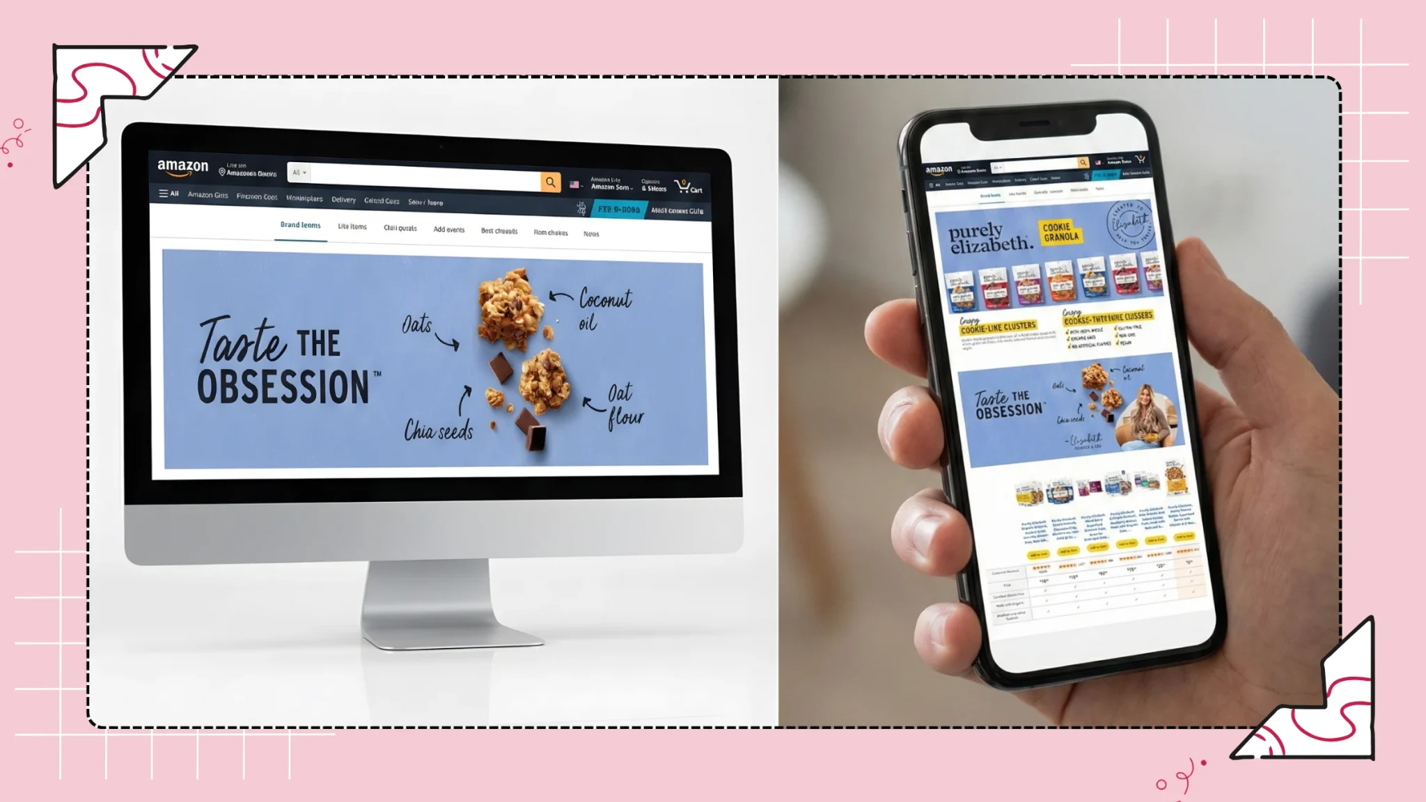 Amazon A+ content mobile optimization comparison showing unreadable text on smartphone vs desktop view.