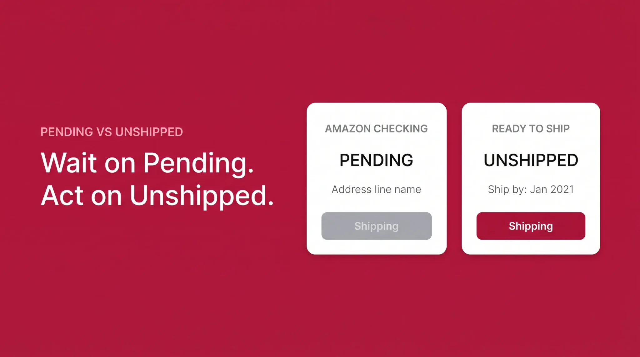 Amazon banner showing the difference between Pending and Unshipped order statuses