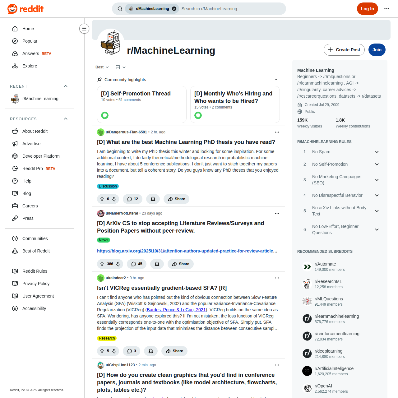 Machine Learning Subreddit
