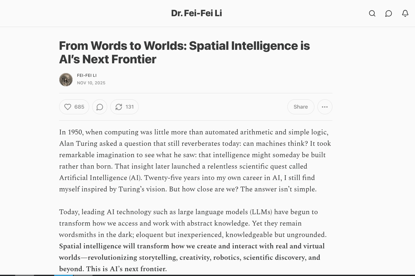 Spatial Intelligence is AI’s Next Frontier