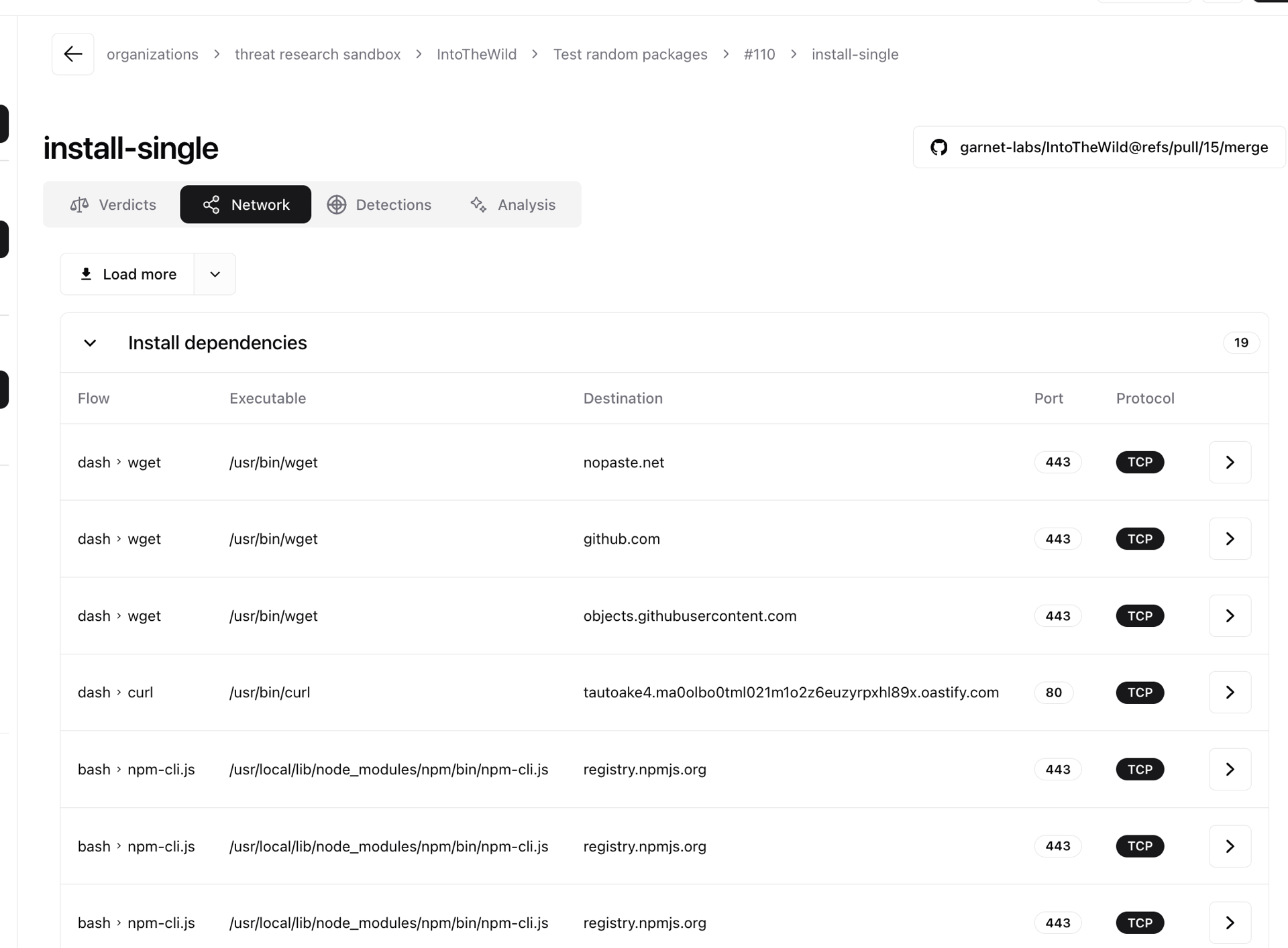 Network visibility for GitHub Actions Runners