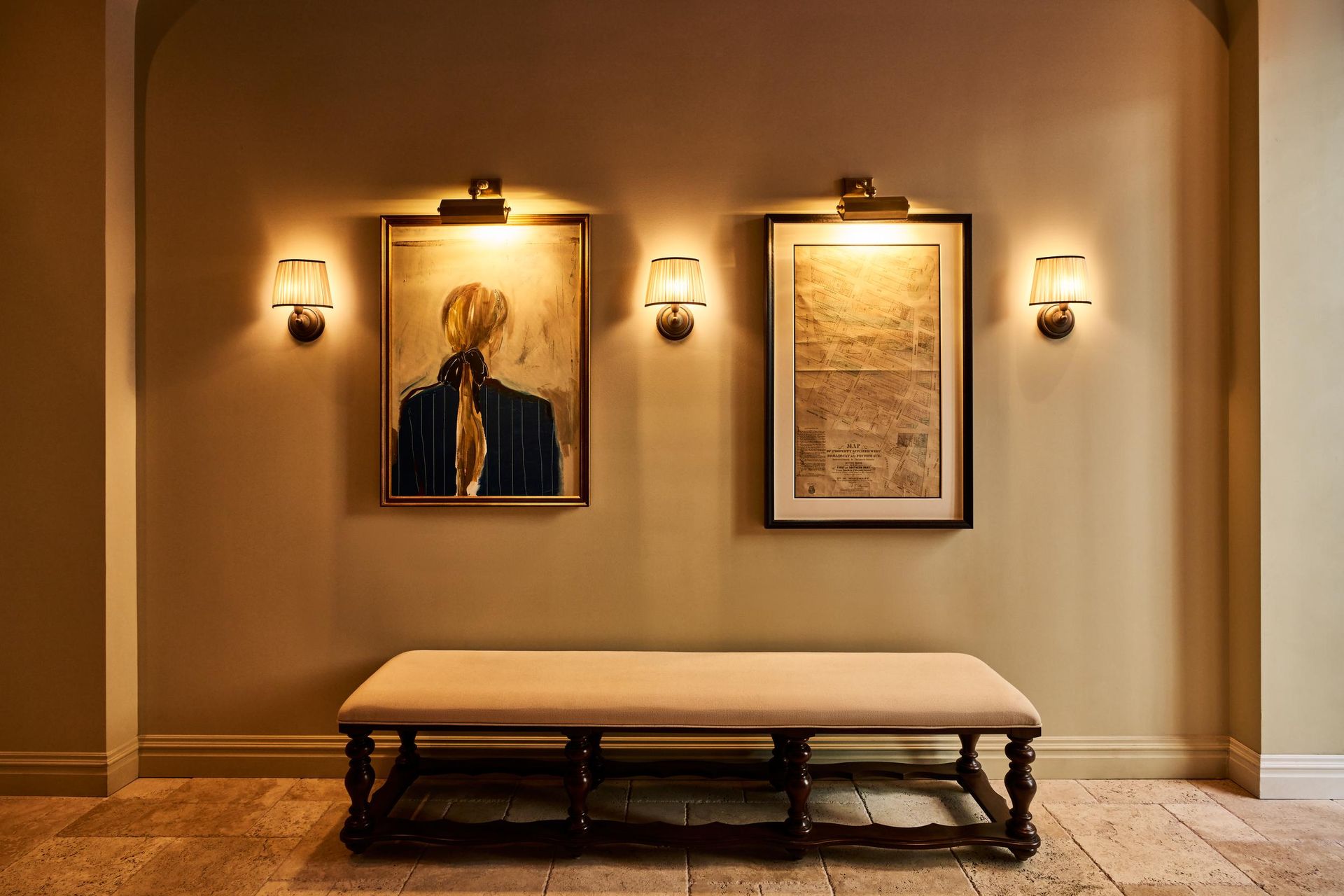 The Twenty Two New York City, lobby with art and bench