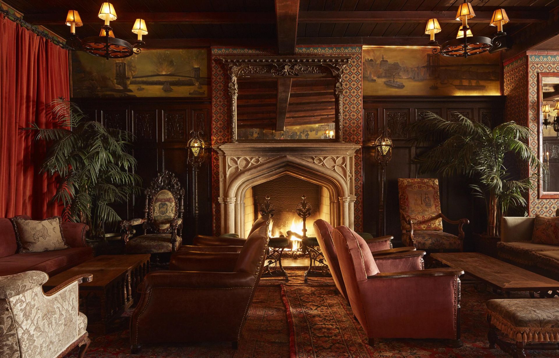 The Bowery lobby fireplace