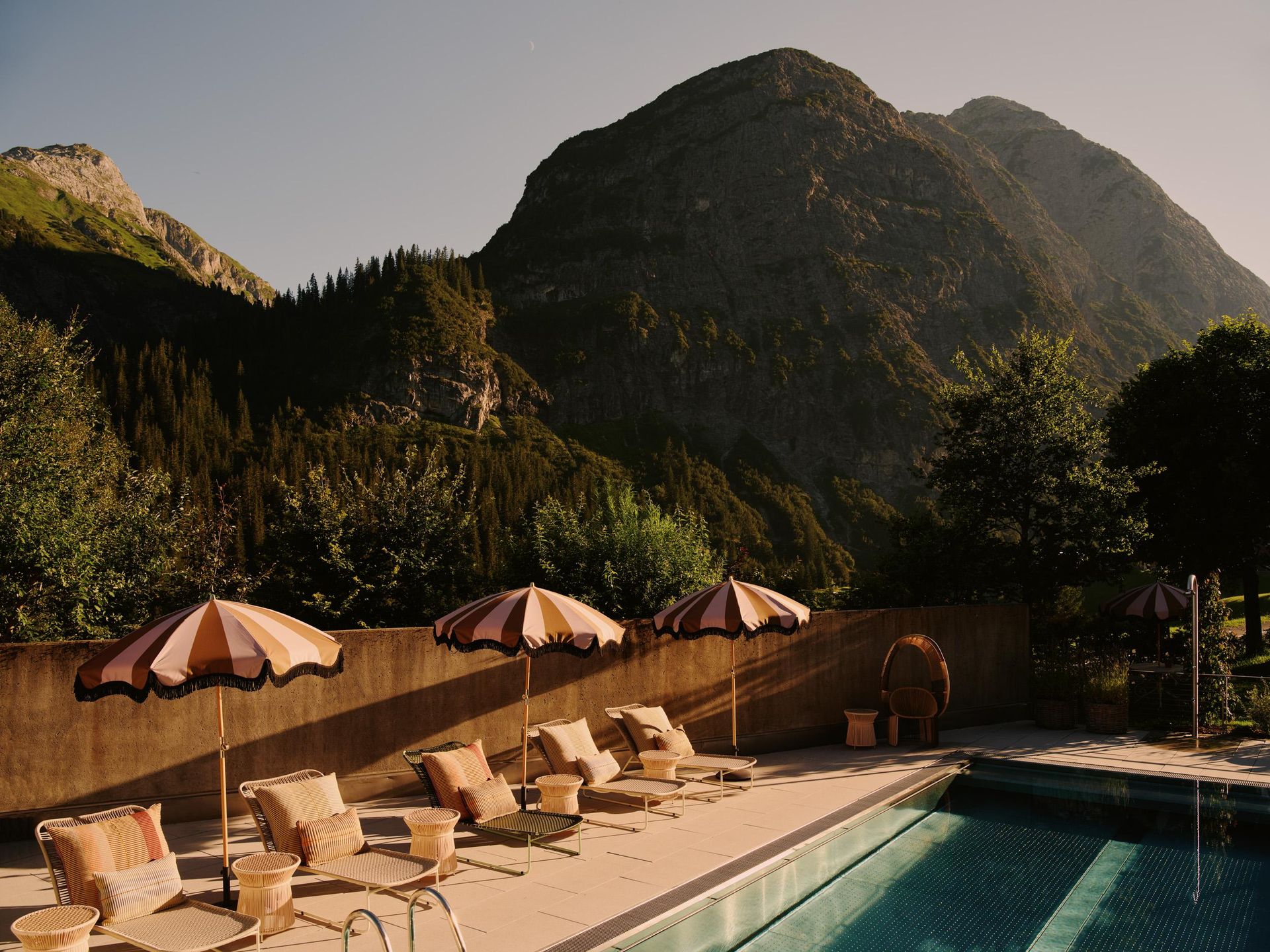 Rote wand Summer. Pool with mountains in sunset 2025