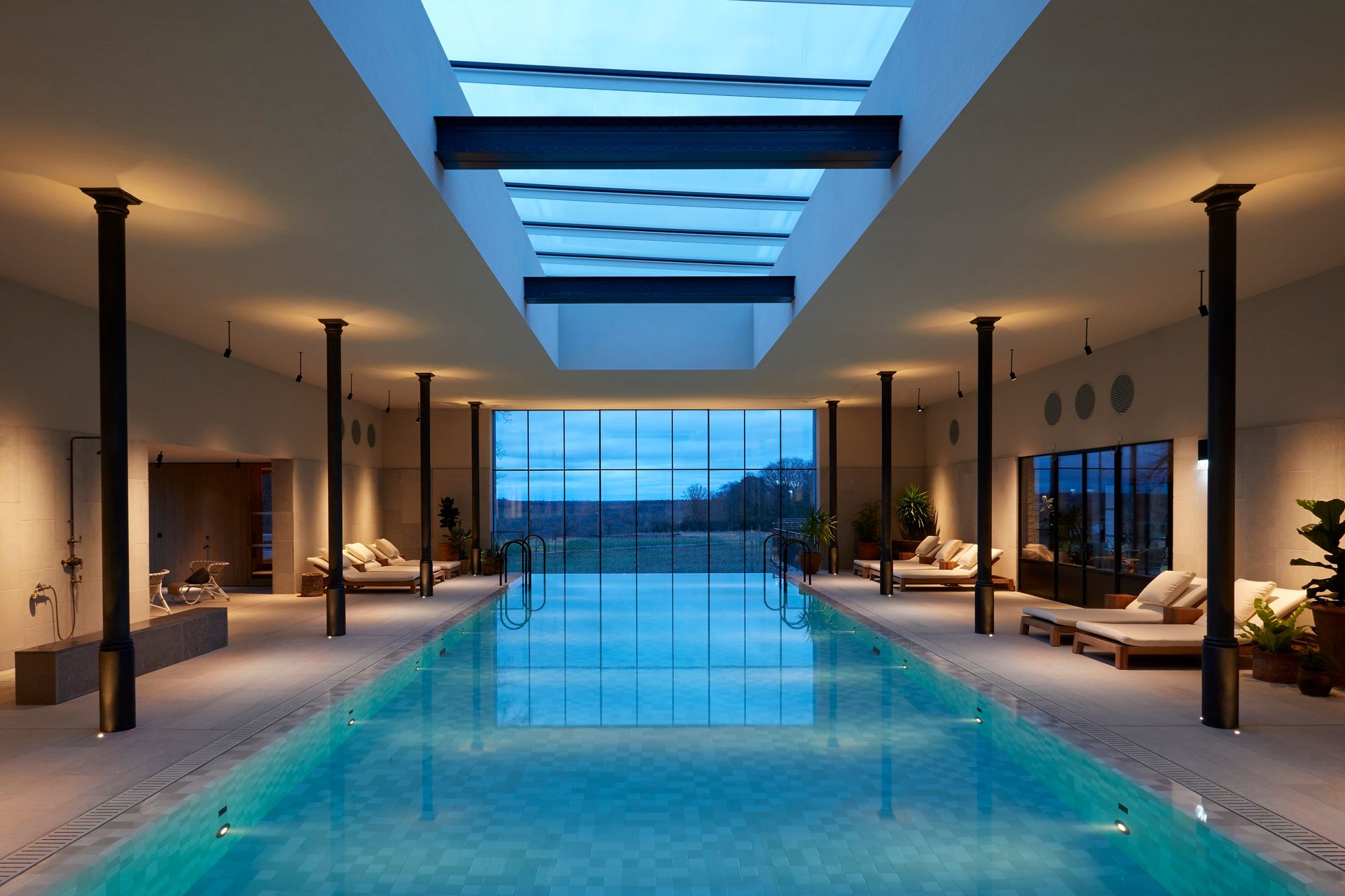 Heckfield Place swimming pool night