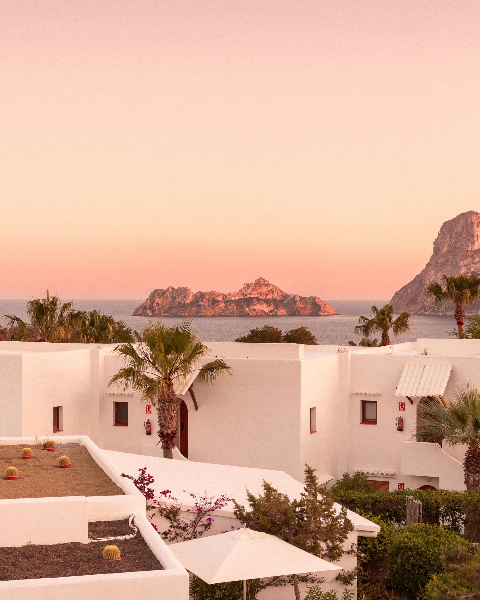 Petunia Ibiza views over Es Vedra in evening