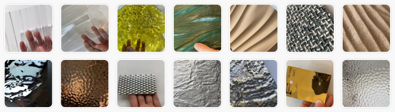 유리, 가죽 월패널, 3D 목재패널, 3D 금속, 메탈 HPL, 알루미늄 시트