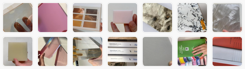 유리, 스테인리스, 인조대리석, 플라스틱, 레진, 아크릴, 리놀륨, 마이크로시멘트, 종이