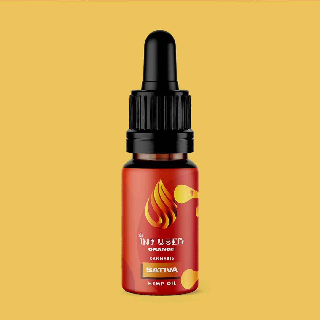 A bottle of red liquid on a yellow background
