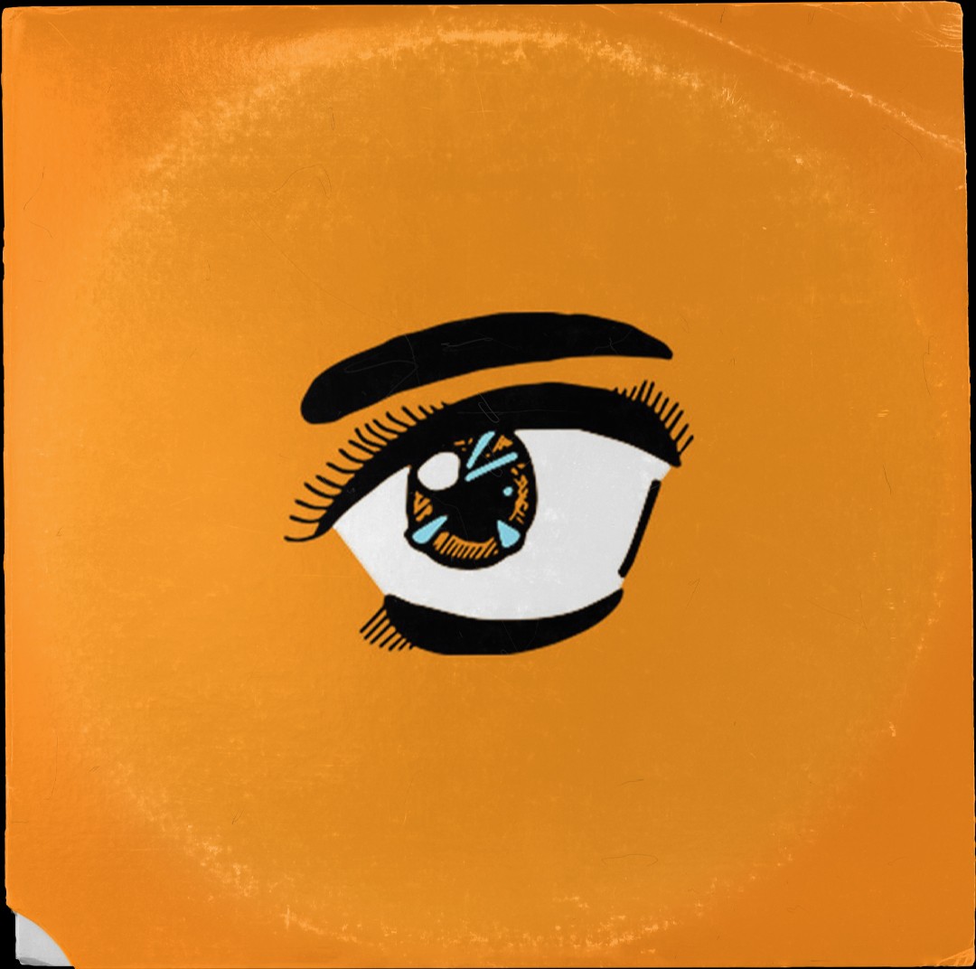 A close up of a person's eye with a yellow background