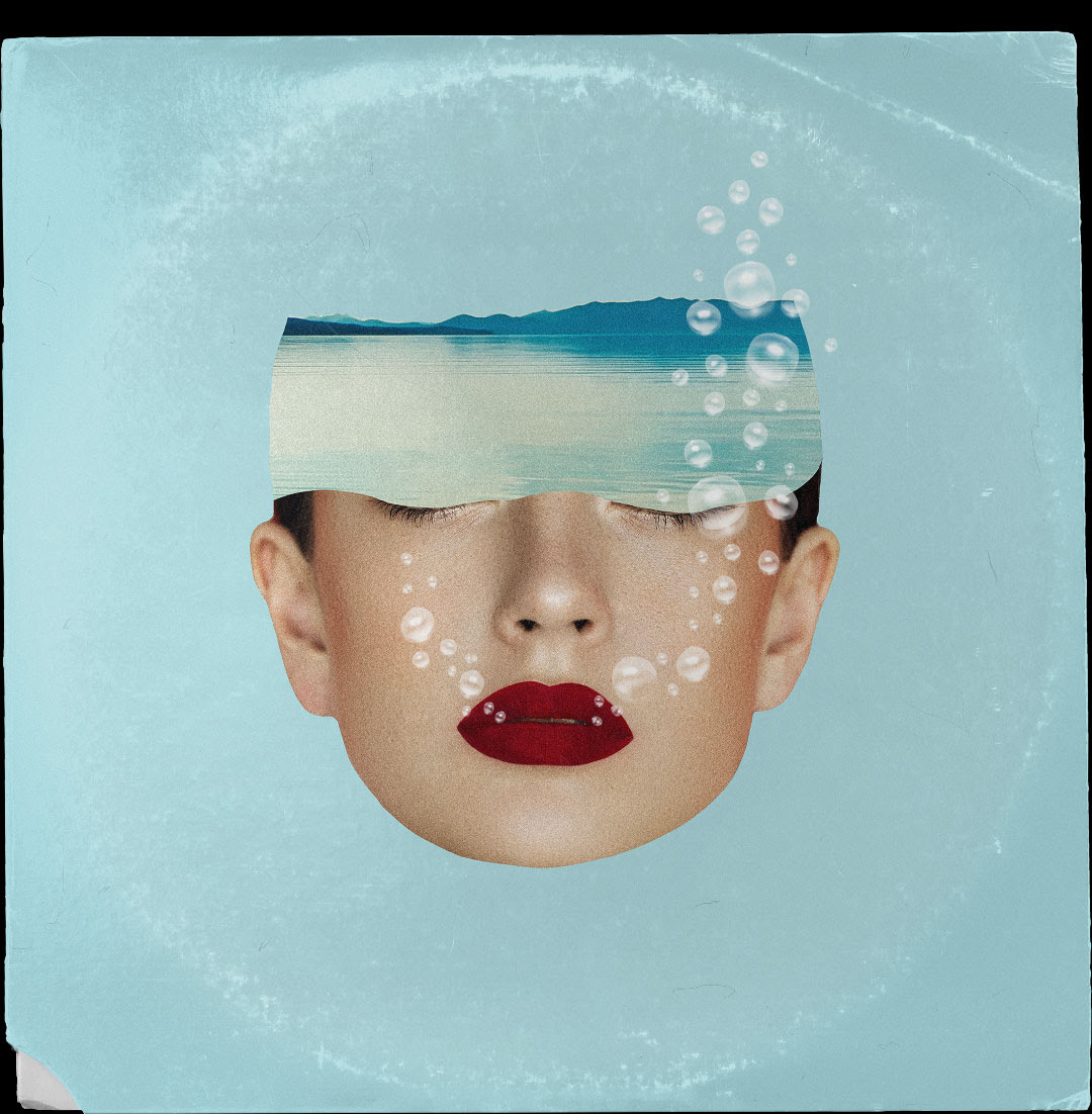 A woman's face with bubbles coming out of it