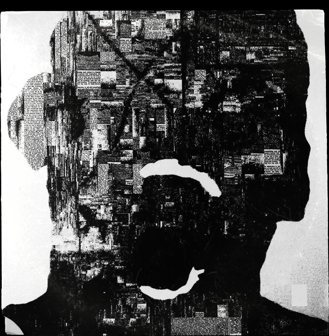 A black and white photo of a man's face