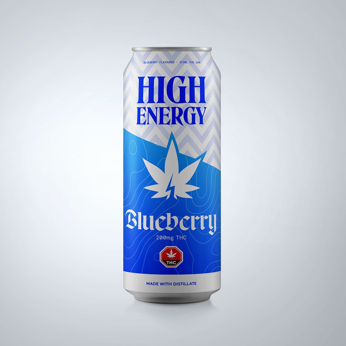 A can of high energy blueberry marijuana beverage