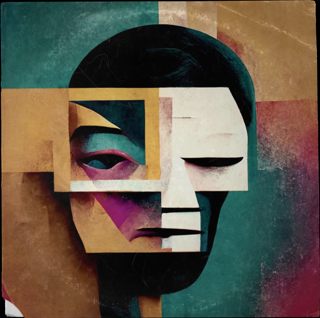 A painting of a face with different colors
