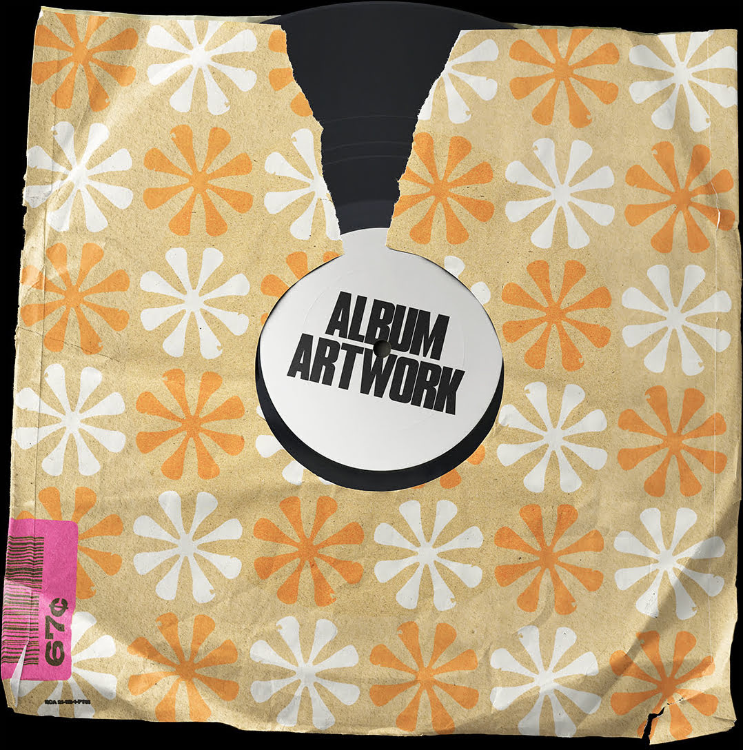 A piece of paper wrapping a vinyl with the words album artwork on it