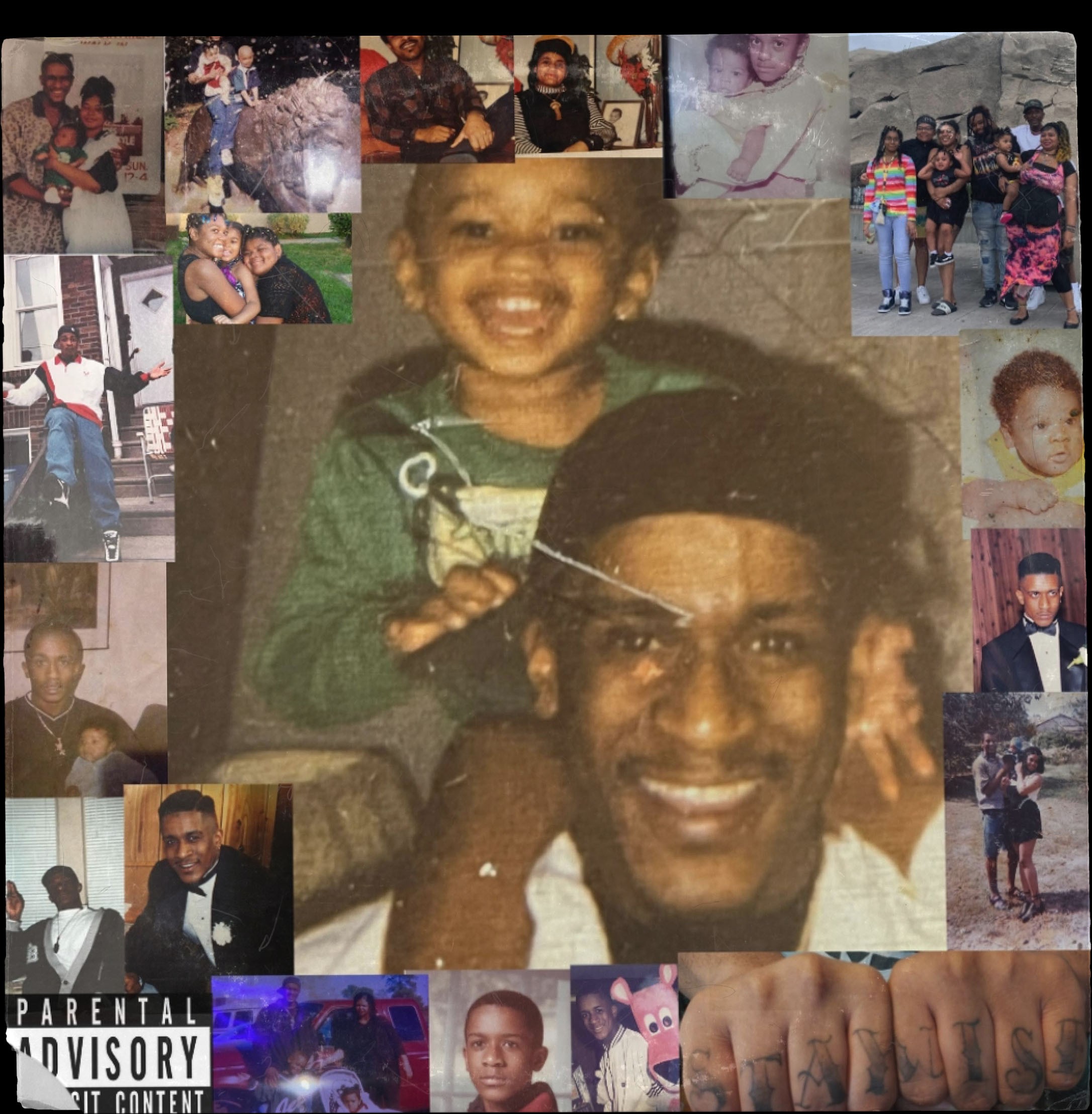 A collage of photos of a man and a child